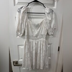 Lulu's White Puff-Sleeve Smocked Midi Dress